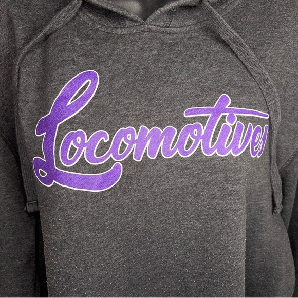 LARGE DARK GREY PURPLE LOCOMOTIVES HOODIE WOMENS PULLOVER HOODED - Picture 4 of 8